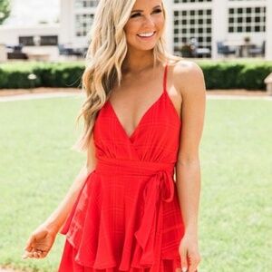 Pink Lily red romper